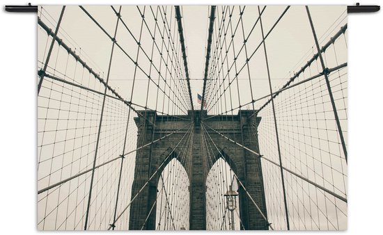 Velours Wandkleed Brooklyn Bridge New York City Rechthoek Horizontaal L (85 X 120 CM) - Wandkleden - Met roedes