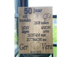 Creaties van Hier - tekstbord - 50 jaar getrouwd - 40x30 cm - gepersonaliseerd cadeau - hout