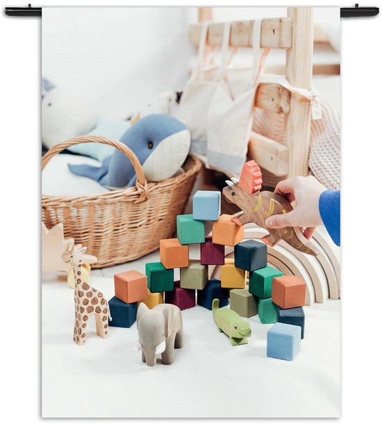 Mezo Wandkleed Spelende Kinderen Rechthoek Verticaal - Kinderkamer - Baby cadeau - Babykamer S (85 X 60 CM) - Wandkleden - Met roedes