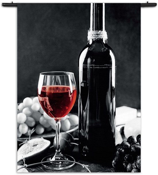 Velours Wandkleed Red Red Wine 01 Rechthoek Verticaal XXXL (260 X 210 CM) - Wandkleden - Met roedes