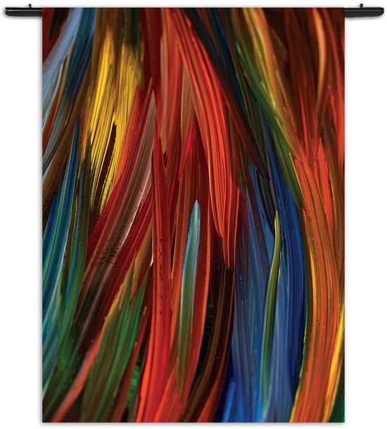 Mezo Wandkleed Geschilderde Strepen Kleurrijk Rechthoek Verticaal XXL (250 X 180 CM) - Wandkleden - Met roedes
