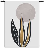 Mezo Wandkleed Blad met Goud en Zilvere Elementen Rechthoek Verticaal XL (210 X 150 CM) - Wandkleden - Met roedes