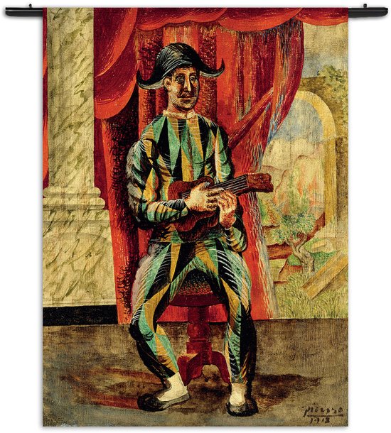 Mezo Wandkleed Picasso Harlekijn met een gitaar 1918 Rechthoek Verticaal S (85 X 60 CM) - Wandkleden - Met roedes