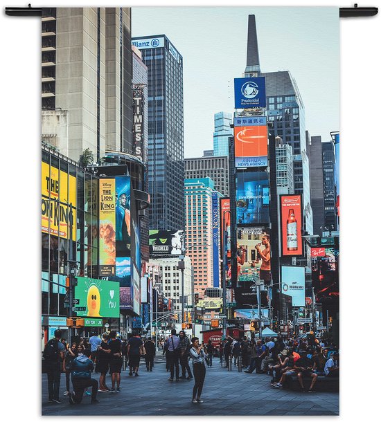 Velours Wandkleed Times Square New York Rechthoek Verticaal S (85 X 60 CM) - Wandkleden - Met roedes