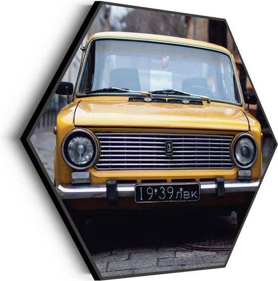 Akoestisch Schilderij Old School Gele Taxi 01 Hexagon Basic M (60 X 52 CM) - Akoestisch paneel - Akoestische Panelen - Akoestische wanddecoratie - Akoestisch wandpaneel