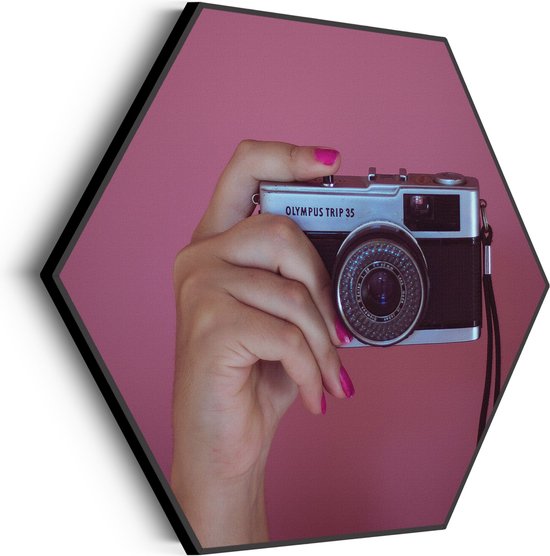 Akoestisch Schilderij Old School Fotocamera Hexagon Basic XL (140 X 121 CM) - Akoestisch paneel - Akoestische Panelen - Akoestische wanddecoratie - Akoestisch wandpaneel