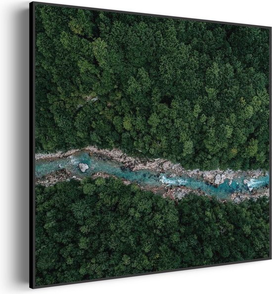 Akoestisch Schilderij Ruige rivier door bos Vierkant Pro S (50 X 50 CM) - Akoestisch paneel - Akoestische Panelen - Akoestische wanddecoratie - Akoestisch wandpaneel