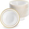 25 Witte Plastic Kommen met Gouden Rand, Soepkommen voor Bruiloften, Verjaardagen, Doopfeesten, Kerstmis & Feestjes (360 ml) - Herbruikbaar & Stabiel