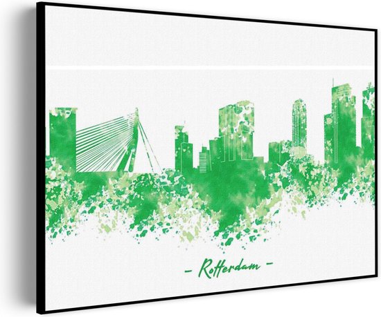 Akoestisch Schilderij Skyline Rotterdam Watercolor Paint Rechthoek Horizontaal Pro S (7 0x 50 CM) - Akoestisch paneel - Akoestische Panelen - Akoestische wanddecoratie - Akoestisch wandpaneel