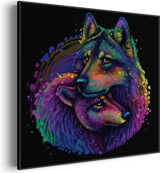 Akoestisch Schilderij Colored Wolves Vierkant Pro XL (100X100) - Akoestisch paneel - Akoestische Panelen - Akoestische wanddecoratie - Akoestisch wandpaneel