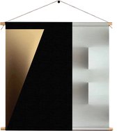Textielposter Scandinavisch Wit met Zwart Element 03 Vierkant XL (60 X 60 CM) - Wandkleed - Wanddoek - Wanddecoratie