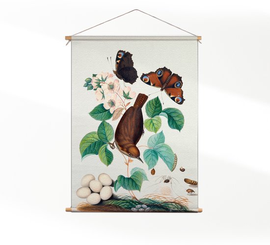 Textielposter Prent Natuur Vogel en Bloemen 03 XL (125 X 90 CM) - Wandkleed - Wanddoek - Wanddecoratie