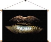 Textielposter Golden Lips Rechthoek Horizontaal L (43 X 60 CM) - Wandkleed - Wanddoek - Wanddecoratie