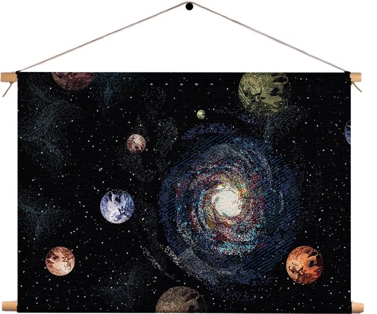 Textielposter Ons planetenstelsel Rechthoek Horizontaal L (43 X 60 CM) - Wandkleed - Wanddoek - Wanddecoratie