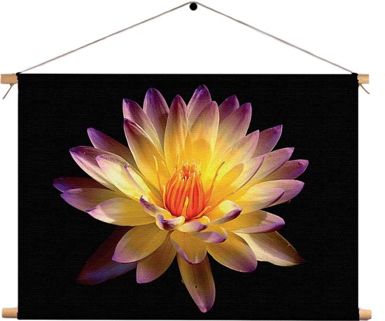 Textielposter Paarse Gele Dahlia Rechthoek Horizontaal XXL (85 X 120 CM) - Wandkleed - Wanddoek - Wanddecoratie