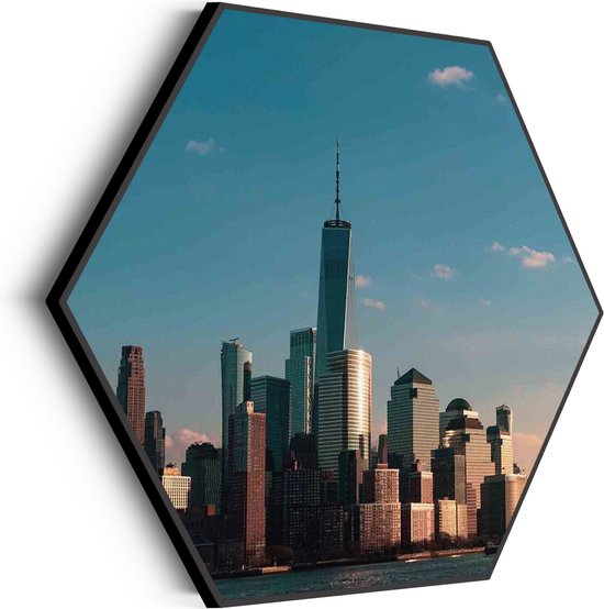 Akoestisch Schilderij New York Gebouwen Skyline Hexagon Basic XL (140 X 121 CM) - Akoestisch paneel - Akoestische Panelen - Akoestische wanddecoratie - Akoestisch wandpaneel