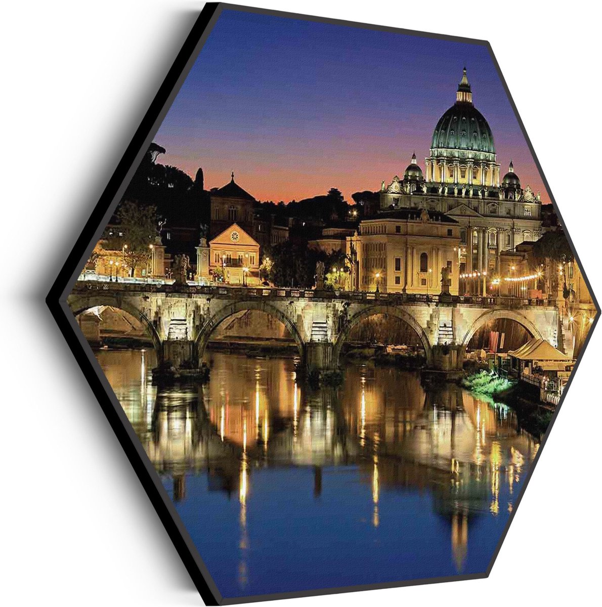 Akoestisch Schilderij Rivier Tiber Rome at Night Hexagon Basic M (60 X ...