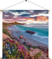 Textielposter Kleurrijke kust Vierkant XXL (90 X 90 CM) - Wandkleed - Wanddoek - Wanddecoratie