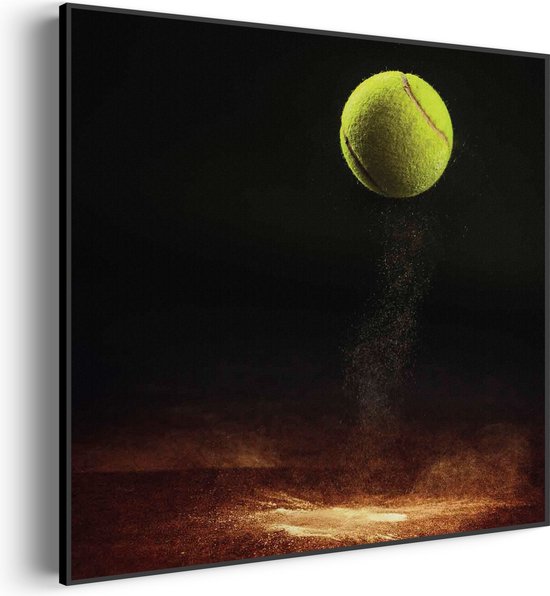 Akoestisch Schilderij Tennisbal Op Grevel Vierkant Pro XL (100X100) - Akoestisch paneel - Akoestische Panelen - Akoestische wanddecoratie - Akoestisch wandpaneel