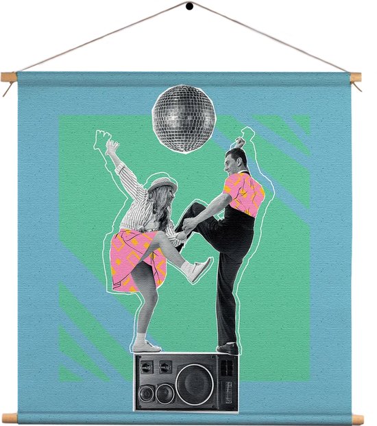 Textielposter The Dancing Disco Vierkant M (30 X 30 CM) - Wandkleed - Wanddoek - Wanddecoratie