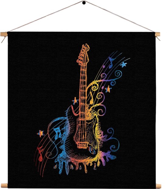 Textielposter Rock Gitaar Vierkant M (30 X 30 CM) - Wandkleed - Wanddoek - Wanddecoratie