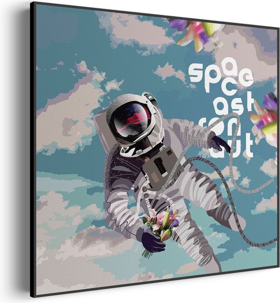 Akoestisch Schilderij Astronaut in de ruimte Vierkant Basic XL (100X100) - Akoestisch paneel - Akoestische Panelen - Akoestische wanddecoratie - Akoestisch wandpaneel