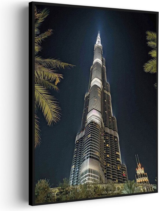 Akoestisch Schilderij Burj Khalifa at Night Rechthoek Verticaal Pro M (60 X 85 CM) - Akoestisch paneel - Akoestische Panelen - Akoestische wanddecoratie - Akoestisch wandpaneel