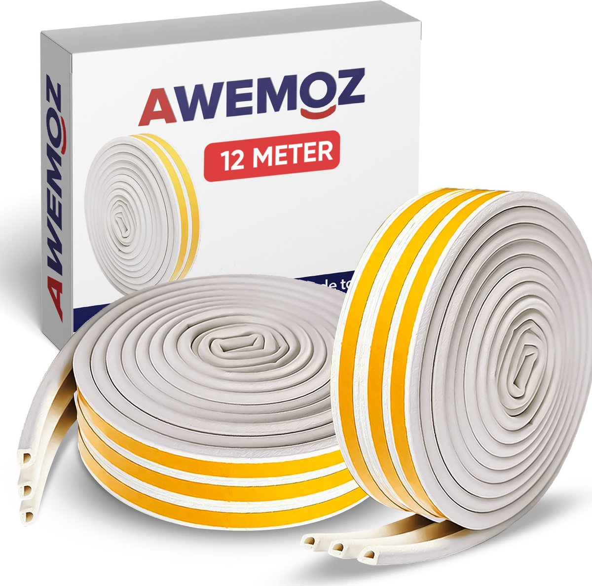 AWEMOZ Tochtband 12 Meter Lang - Tochtband Zelfklevend - Tochtstrips voor Deuren - Zelfklevend - Tochtstopper - Tochtrol - Tochtstrip - Tochtwering - Hoogwaardig Foam - AWEMOZ