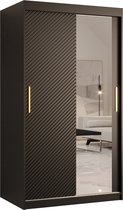 Zweefdeurkast met spiegel Kledingkast met 3 schuifdeuren Garderobekast slaapkamerkast Kledingstang met planken (LxHxP): 100x200x62 cm - Rikid J2 (Zwart, 100)