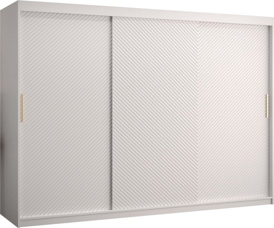 Zweefdeurkast Kledingkast met 3 schuifdeuren Garderobekast slaapkamerkast Kledingstang met planken (LxHxP): 250x200x62 cm - Rikid J1 (Wit, 250)