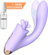 Viberoz Bliss – Vibrator - Clitoris en G-Spot Stimulator – Rabbit Vibrator - 9 Trilstanden – 5 Standen Likkende Tong – Sex Toys Voor Vrouwen - Lila – USB Oplaadbaar – Dildo – Tarzan – Met Toycleaner