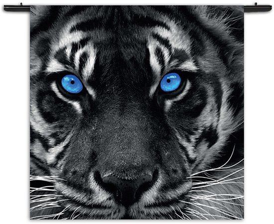 Velours Wandkleed Lion With Blue Eyes Rechthoek Vierkant L (120 X 120 CM) - Wandkleden - Met roedes