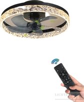 Lichtendirect - Ventilateur de plafond avec éclairage - Lampe Smart - Ventilateur 6 modes - Plafonnier Lampe de Cuisine - Lampe de salon - Intensité variable avec télécommande - Fonction APP - Zwart