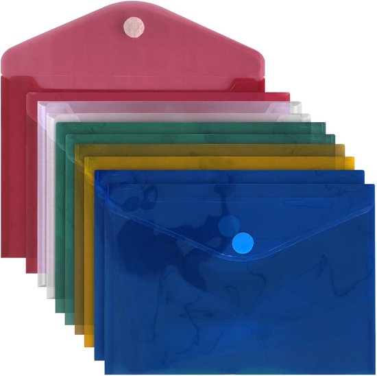 Documentenmap A5 - 10 stuks, 18 x 25 cm, Met klittenbandsluiting - Documententas, Projectmap - Assortiment kleuren - ACROPAQ - ACROPAQ