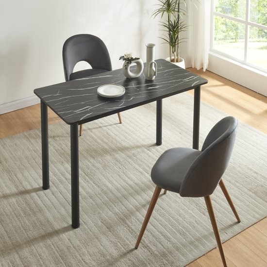 Table de salle à manger noir 120 x 60 cm avec 4 chaises gris foncé  [en.casa]