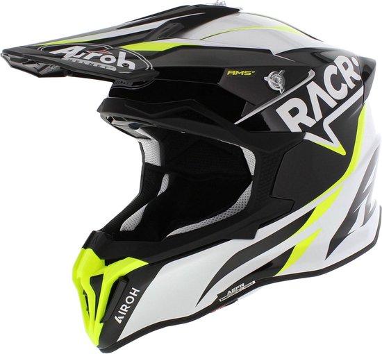 Airoh Strycker crosshelm RACR glans zwart wit fluo geel XL