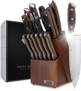 Set de couteaux de Couteaux de chef - (15 pièces) Set de couteaux de Couteaux de cuisine - Incl. Bloc à couteaux - Ensemble de couteaux japonais professionnels - Motif martelé - Acier inoxydable