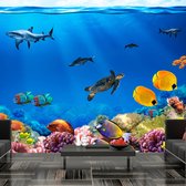 Fotobehangkoning - Behang - Vliesbehang - Fotobehang - Underwater kingdom - Onderwaterwereld - Tropische Vissen diep in de Zee - Aquarium - 450 x 315 cm