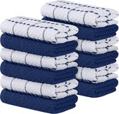- 12 Keuken Handdoeken Set - 38 x 64 cm - 100% Ring Gesponnen Katoenen Superzacht en Absorberend Schotelantennes, Theedoeken en Barkrukken Handdoeken (marine blauw en wit)