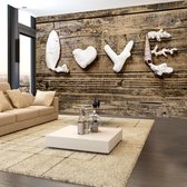 Fotobehangkoning - Behang - Vliesbehang - Fotobehang Liefde op Hout - Declaration Of Love - 300 x 210 cm