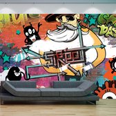 Fotobehangkoning - Behang - Vliesbehang - Fotobehang - Street movie - Graffiti - Muurschildering - Straatkunst - 300 x 210 cm
