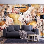 Fotobehangkoning - Behang - Vliesbehang - Fotobehang - Golden Age - Rozen - Vogels - Kunst - 450 x 315 cm