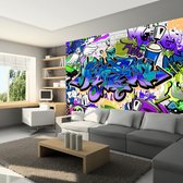Fotobehangkoning - Behang - Vliesbehang - Fotobehang Graffiti - Muurschildering - Straatkunt - Kunst - Graffiti: violet theme - 300 x 210 cm