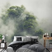 Fotobehangkoning - Behang - Vliesbehang - Fotobehang - Amazone in de Mist - Jungle - Foggy Amazon - 450 x 315 cm