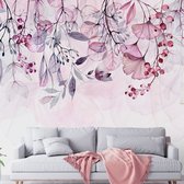 Fotobehangkoning - Behang - Vliesbehang - Fotobehang - Foggy Nature - Pink - Bladeren - Roze - 400 x 280 cm