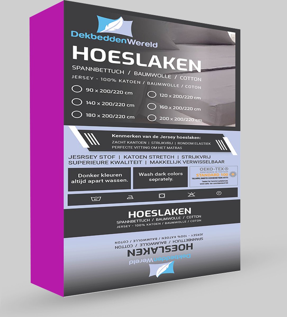 Dekbeddenwereld- hoeslaken- jersey- stretch- eenpersoons-90x200+30cm -geschikt voor boxspring- hot pink