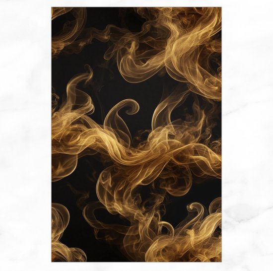 De Muurdecoratie - Glasschilderij - Gouden Rook Op Zwarte Achtergrond - Abstracte Kunst - Plexiglas Schilderijen Zwart Goud - Woonkamer Decoratie - 60x90 cm