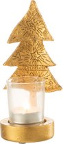 J-Line Kaarshouder kerstboom - theelichthouder - kunststof - goud - small - kerstversiering