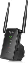 Aigital WLAN Repeater (300 Mbit/s, 2,4 GHz, mini-wifi-signaalversterker voor thuis, LAN Ethernet-poort, WPS, dekking tot 200 m², compatibel met alle WLAN-apparaten), compact