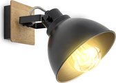 B.K.Licht - Landelijke Plafondspot - zwart goud - draaibar - hout en metaalen - E27 fitting - excl. lichtbron